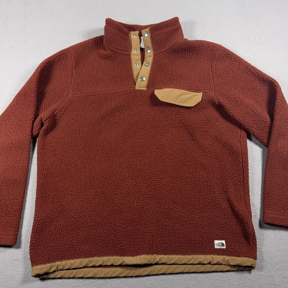 The North Face Pullover Mens Large Orange Fleece Snap Mock Neck Thermal Hiking